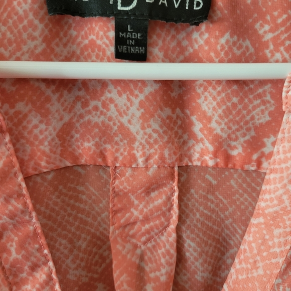 Feed David large peach pink white thin flowy blouse dressy long sleeve top - Picture 3 of 4